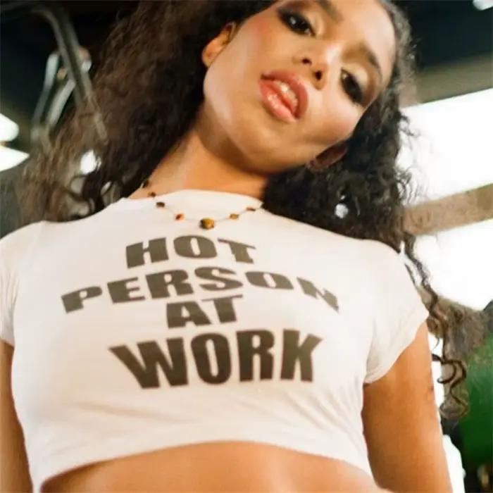 Persona chaude au travail femme T-Shirt été Harajuku haut court Sexy vêtements de fête col rond reca