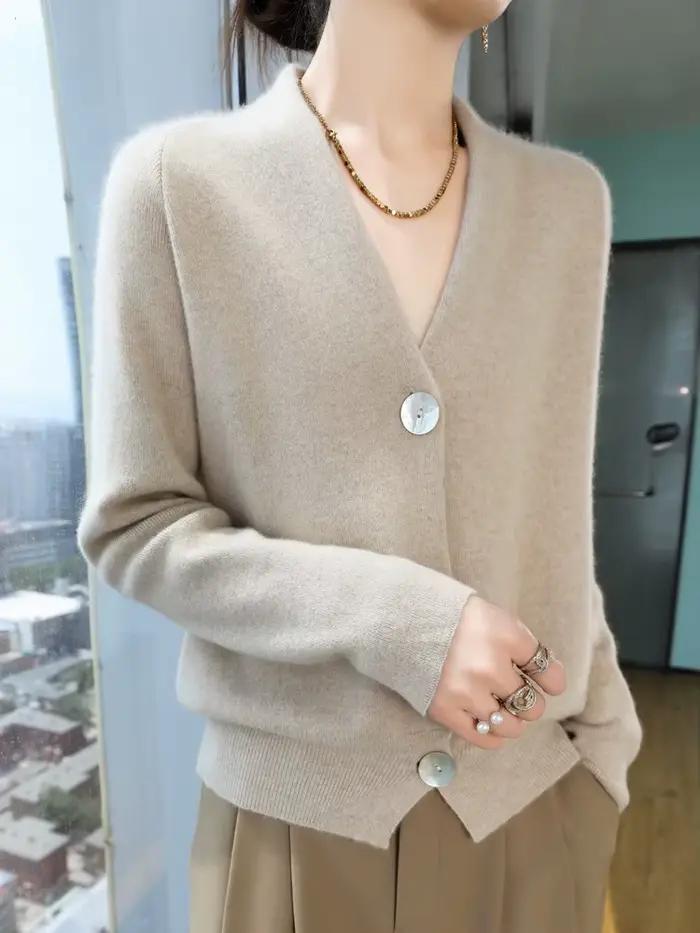 Femmes pull en cachemire col en v Cardigan automne hiver 30% cachemire et 70% laine mérinos tricots 
