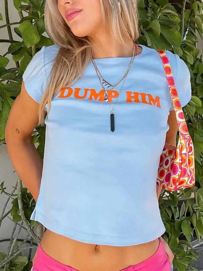 T-shirt à manches courtes et col rond pour femmes, Streetwear Y2K, Court, Mince, Esthétique des anné