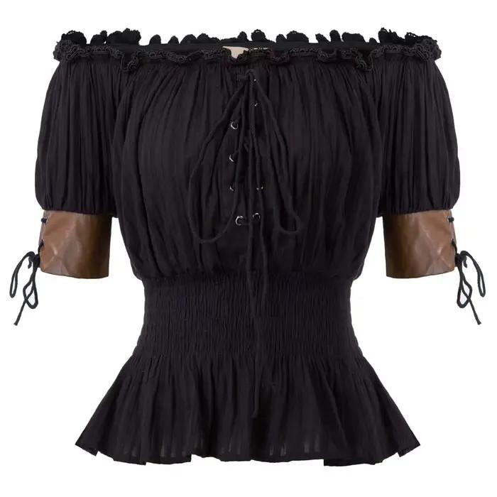 Chemise Pirate pour femmes, chemisier médiéval Renaissance, demi-manches, épaules dénudées