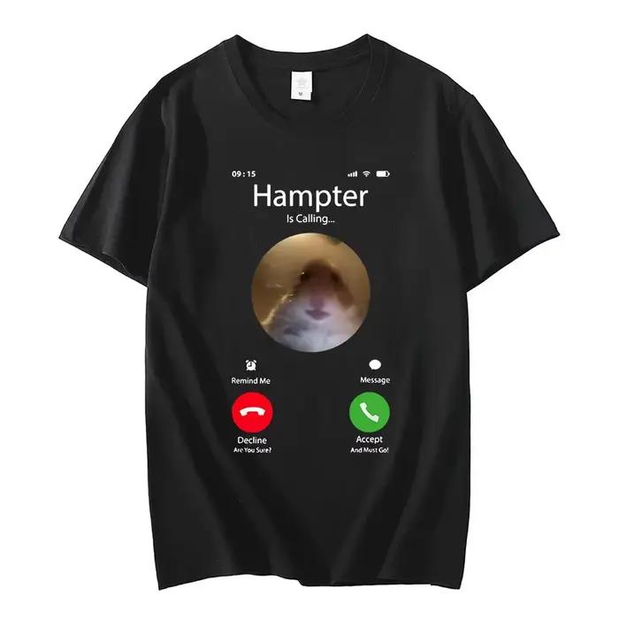 T-shirt unisexe à manches courtes, style streetwear oversize, avec motif hamster fixant la caméra fr