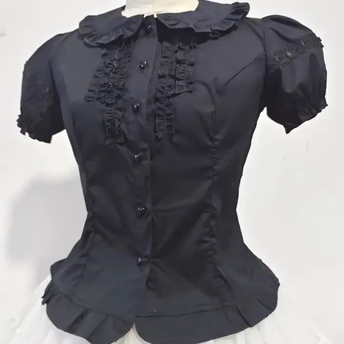 Lolita – chemisier à col Peter Pan pour femmes, chemise Jk Kawaii, Patch en dentelle japonaise, manc