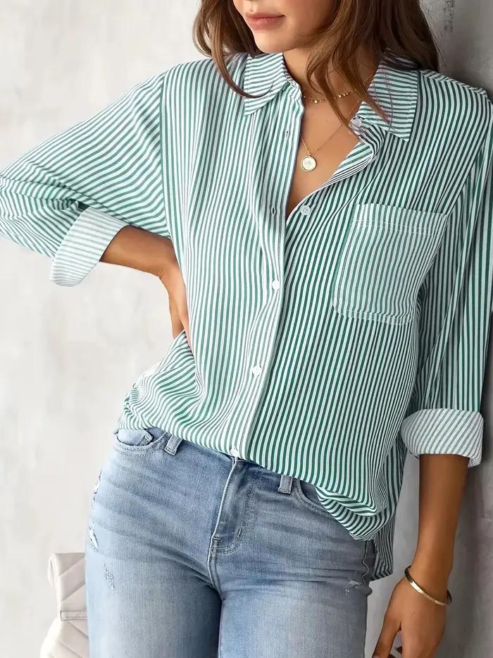 Chemise à rayures bleues décontractée pour femmes, printemps été, manches longues, boutonnée, chemis