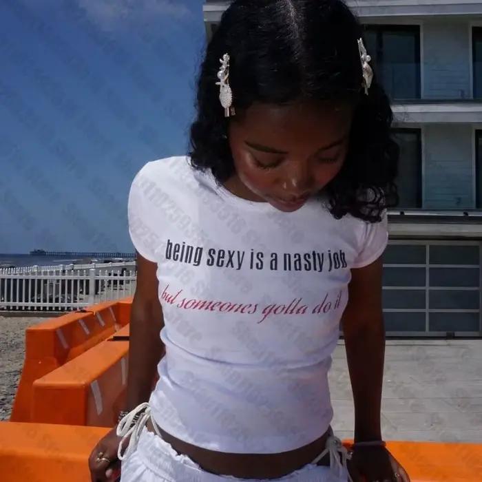 Économie courts pour femmes, haut Y2K, vêtements grunge, t-shirts graphiques, Kitty, gothique, Kpop,