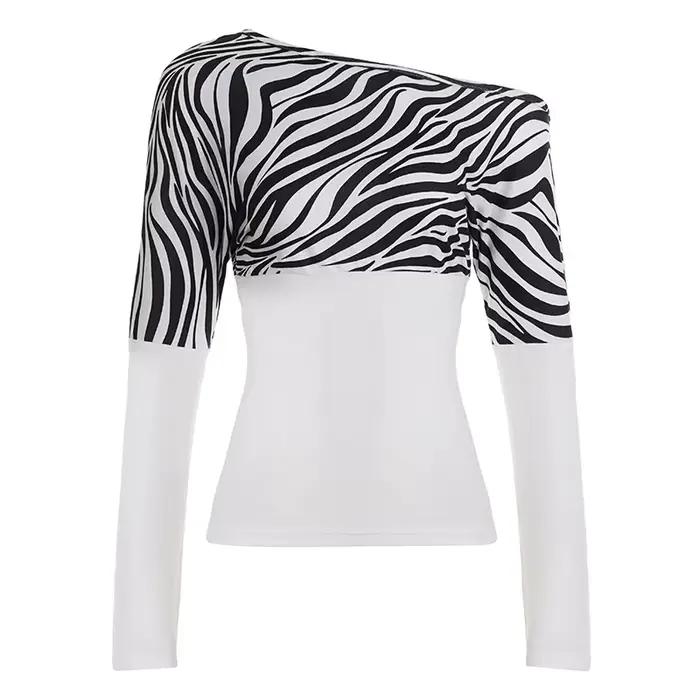 T-shirt à manches longues à motif zèbre, couleur contrastée, épaules inclinées, mode de rue, Niche, 