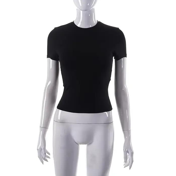 2023 printemps nouveau T-Shirt à manches courtes femmes solide Simple décontracté doux tout-Match ch
