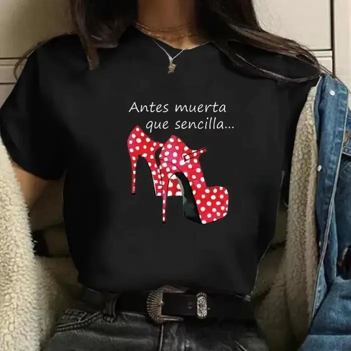 Femmes T-shirts Harajuku hauts chemises à manches courtes talon haut imprimé Flamengo danse T-shirts