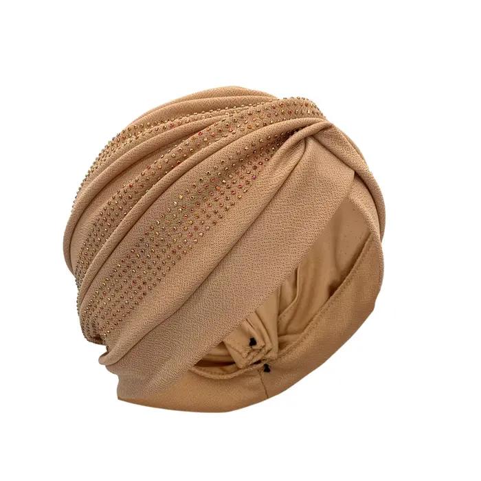 Brillant diamants Turban casquette pour femmes femme enveloppement tête Bonnet musulman foulard chap