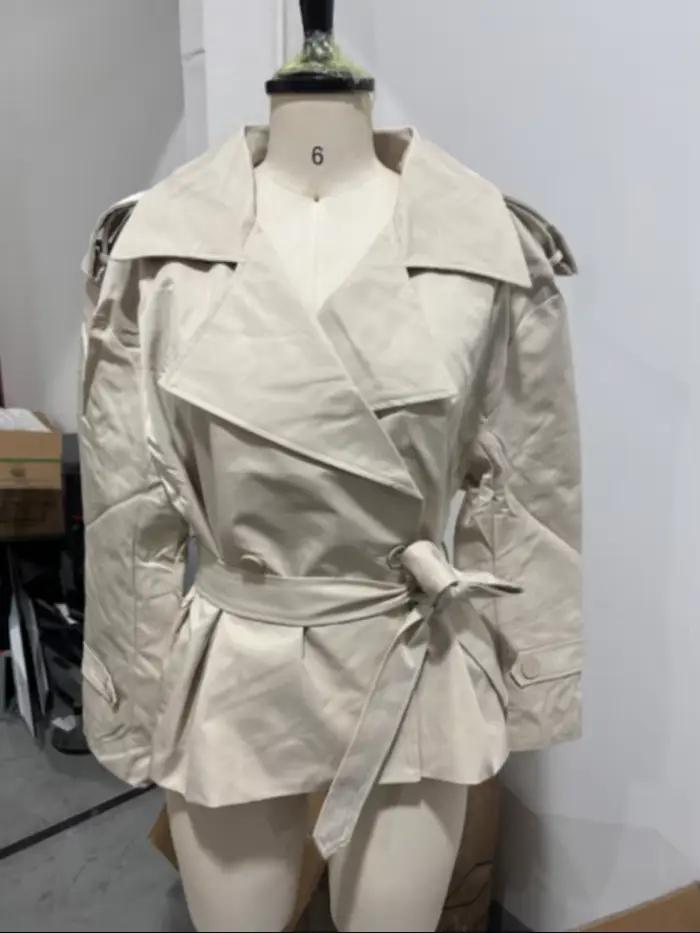 Dame couleur unie à lacets veste élégant Chic à manches longues revers bouton manteau ample automne 