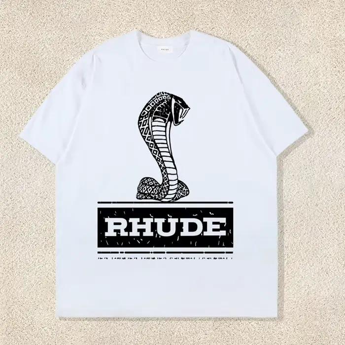 T-shirt d'été High Street Rhude pour hommes et femmes, décontracté, avec logo imprimé, à manches cou
