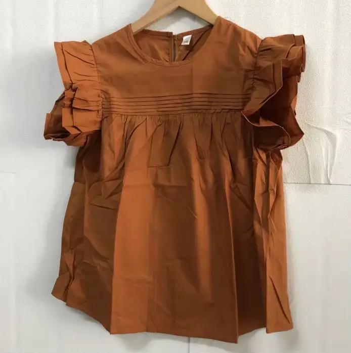Chemisier coréen pour femmes manches volantes col rond chemises amples 2025 Blusas Mujer De Moda Vin
