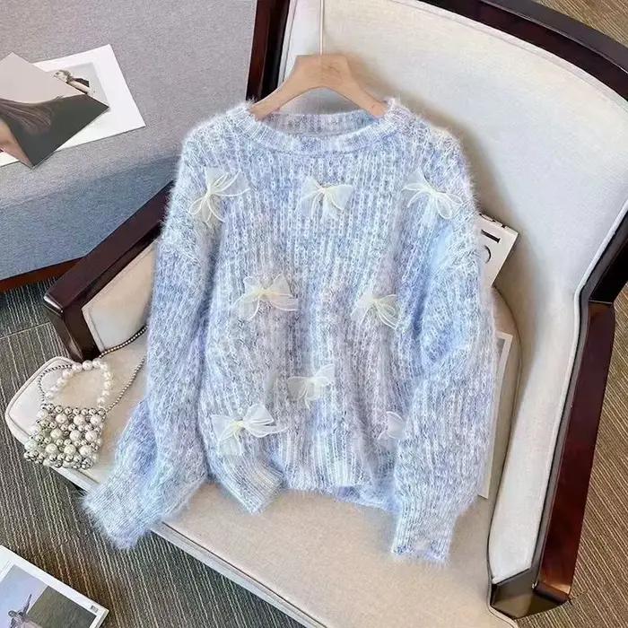 Pull col rond à nœud pour femme 206 – Nouvelle collection automne-hiver, coupe ample, style décontra