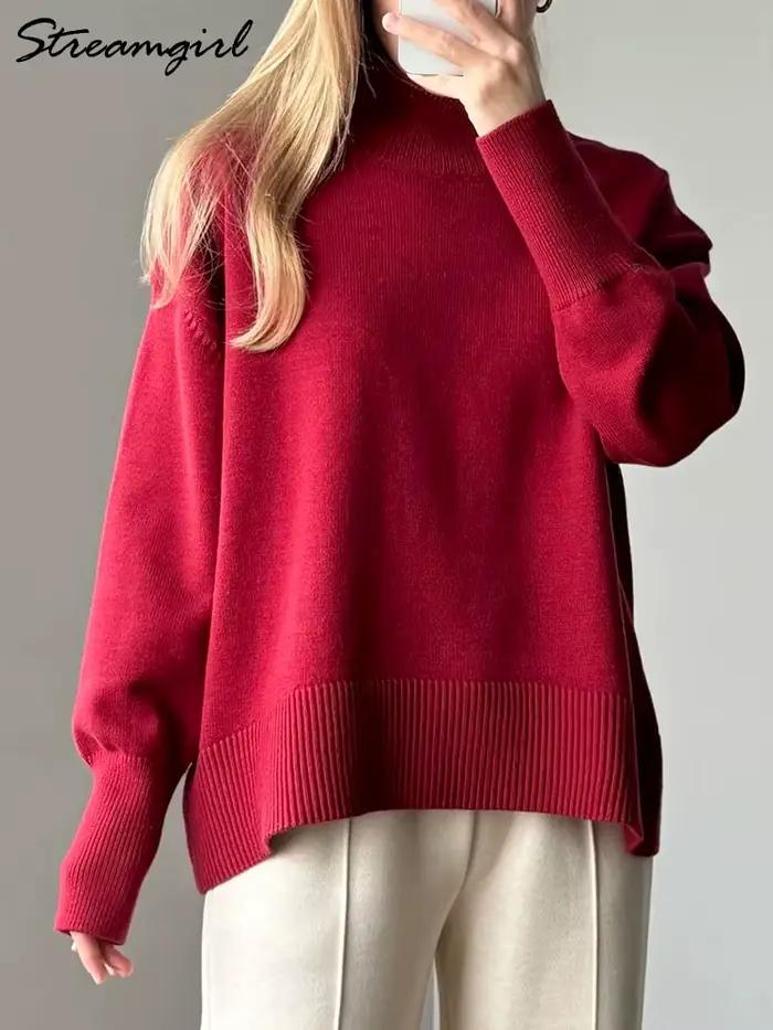 Pull à col roulé en tricot pour femme, haut chaud pour femme, pulls blancs, décontracté, automne, hi