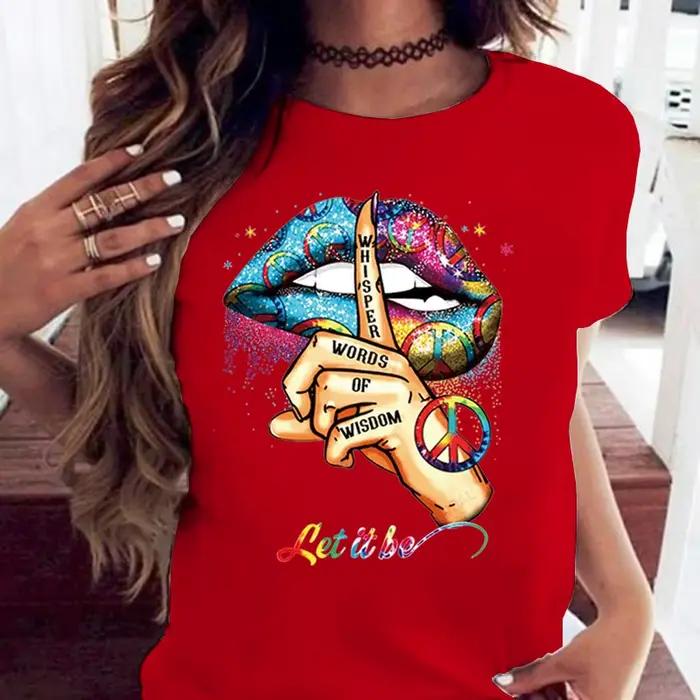 100% coton ample col rond bouche créative à manches courtes T-shirt femme surdimensionné T-shirt hau