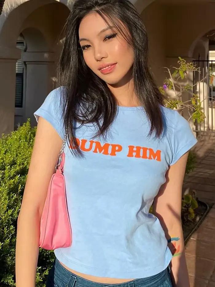 T-shirt à manches courtes et col rond pour femmes, Streetwear Y2K, Court, Mince, Esthétique des anné