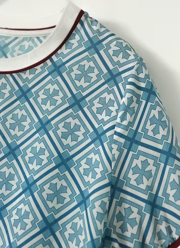 Nouveauté Été 2026 : T-shirt décontracté pour femme, à manches courtes, en soie glacée, imprimé cont