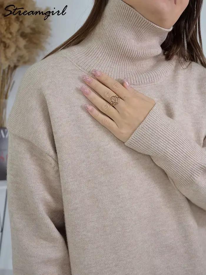 Pull à col roulé en tricot pour femme, haut chaud pour femme, pulls blancs, décontracté, automne, hi