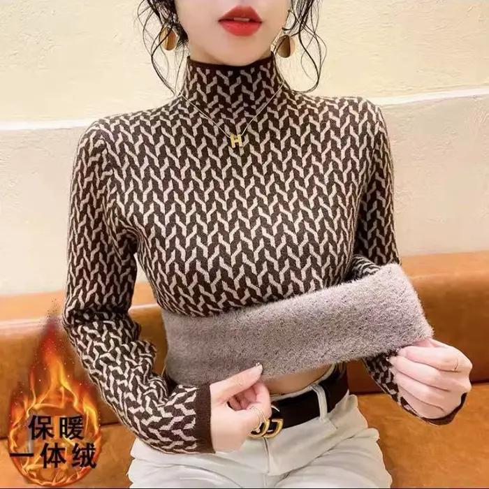 Pull en velours à manches longues pour femmes, pull chic, sous-couche, col mi-haut, mode polyvalente