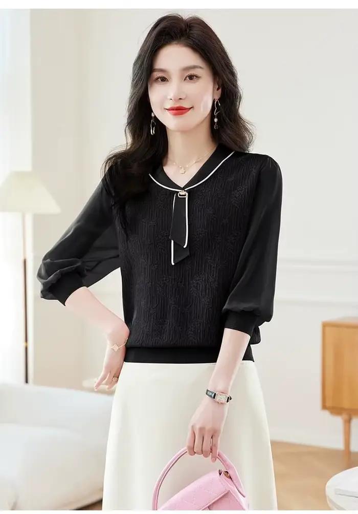 T-shirt tricoté à manches courtes pour femmes, haut en mousseline de soie glacée, col en v, pull élé