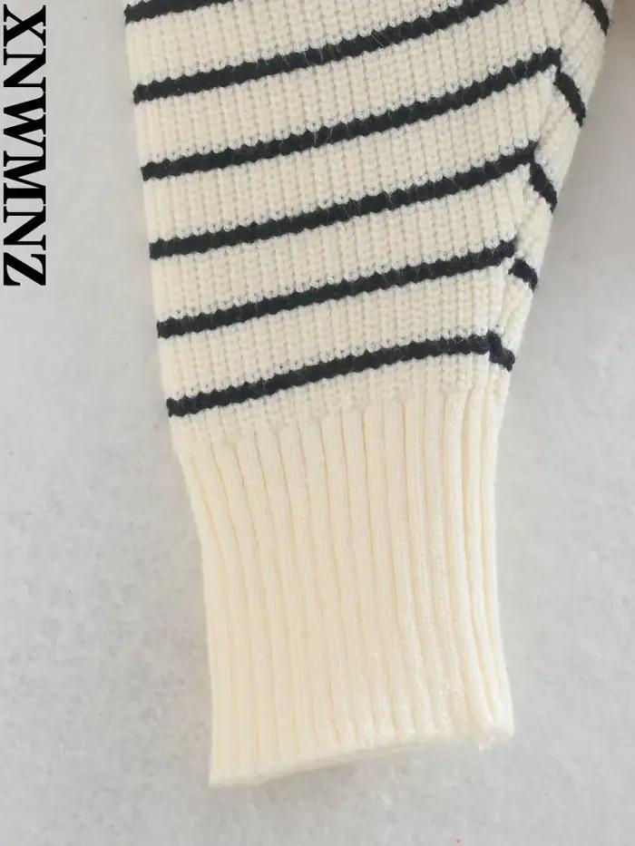 XNWMNZ-Pull rayé à manches longues pour femme avec fermeture éclair, pull femme polyvalent et chic, 