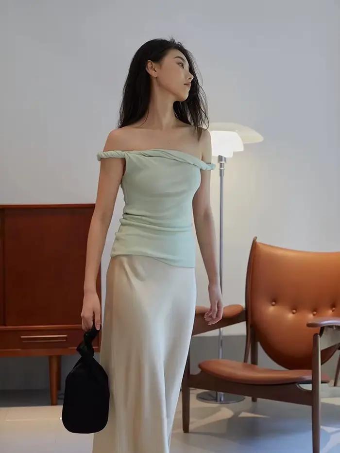 CHEERART – débardeur d'été de styliste pour femmes, épaules dénudées, haut en tricot, noir, blanc, b