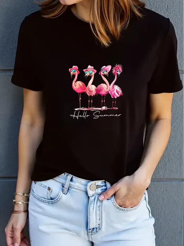 T-shirt décontracté à manches courtes et col rond pour femme, motif animalier, collection printemps/