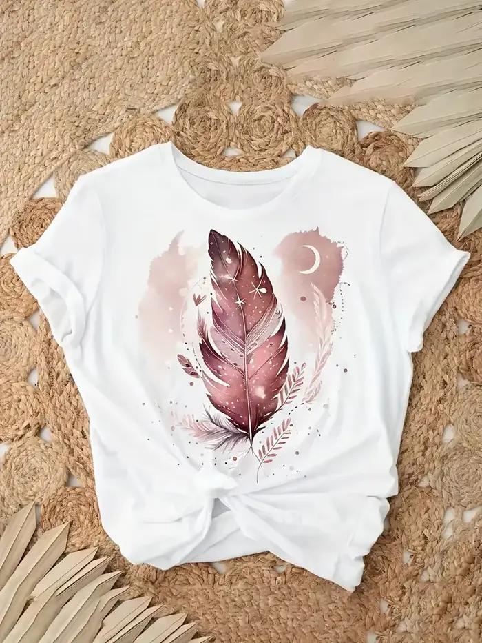 Chemise femme régulière étoile lune imprimé à manches courtes imprimé T-Shirt vêtements femmes T-Shi
