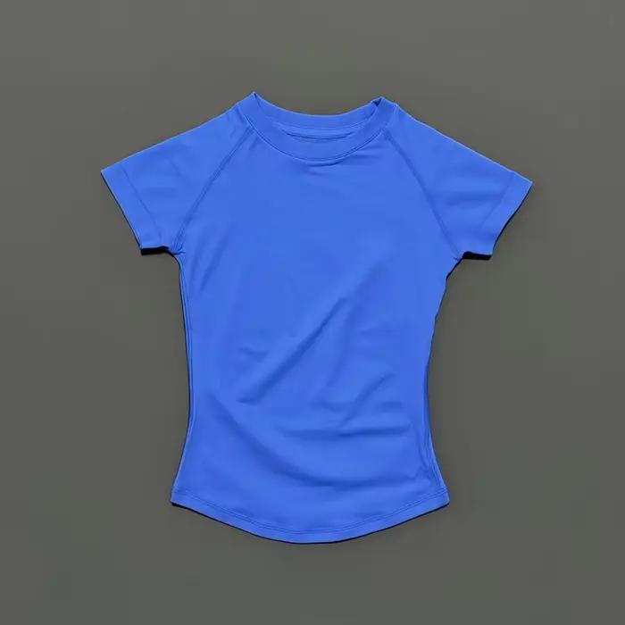 T-shirt de sport pour femmes, col rond, manches courtes, respirant, extensible, pour la gym, le fitn