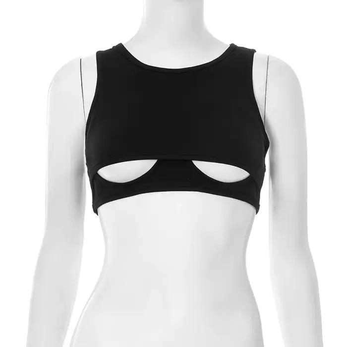Haut transparent sexy sans manches pour femme, nouvelle collection été 2025, couleur unie, col rond,