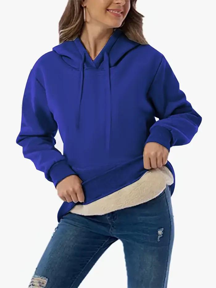 Sweat-Shirt à Capuche pour Femme, Couleur Unie, Chaud, à Lacets, avec Poches, pour Pull en Acrylique
