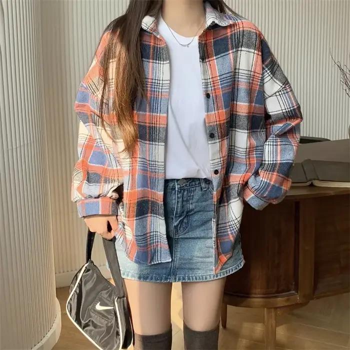 Chemise à carreaux Glutnel pour femme, manches longues, col boutonné, chemisier à carreaux respirant