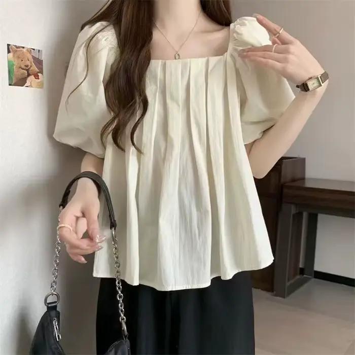 Chemisiers à manches bouffantes pour femmes, Style français, Doux, Solide, Tempérament, Lacets, Mode