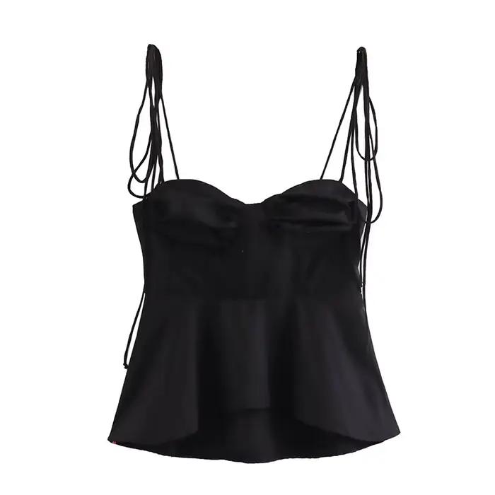 Hauts bustier asymétriques pour femmes, col en cœur, bretelles fines nouées, fermeture éclair latéra