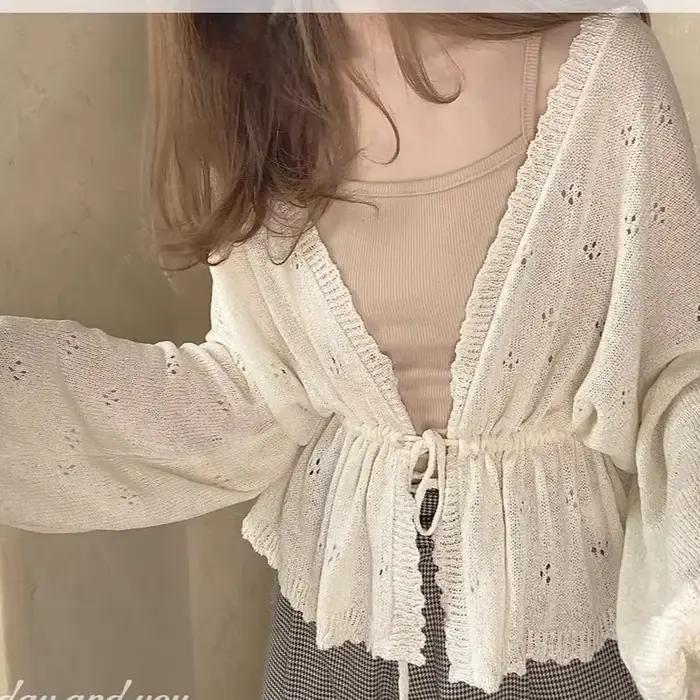 KOSAHIPastel-Cardigan Kawaii à Manches sulfpour Femme, Pull Mignon et Doux, Couleur Unie, Mince, Lol