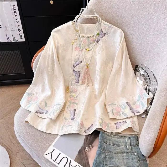 Chemisier femme nouveau Style chinois broderie Tang Style chemise femme 2025 nouveau Style début aut