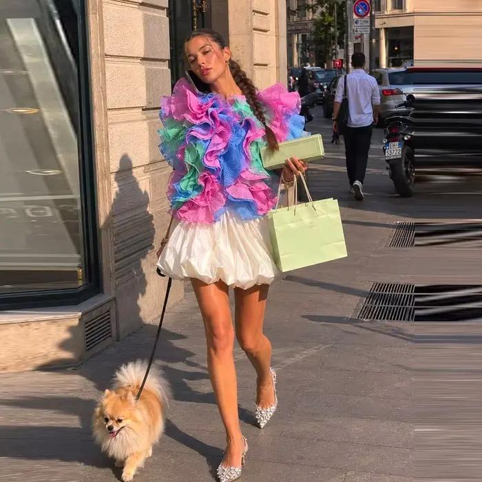Chemisiers colorés pour femmes à volants, longueur normale, pour anniversaire