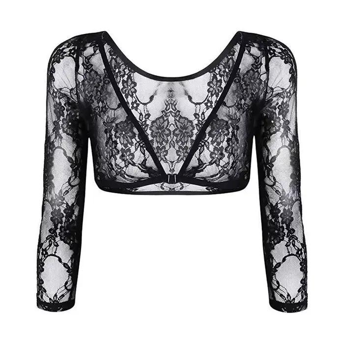 Hauts pour femmes, en dentelle, en maille, transparents, sans couture, chemises transparentes, épaul