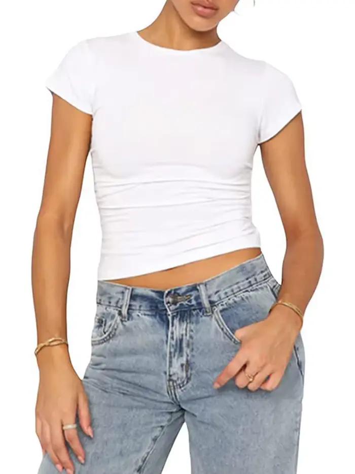 Y2k vêtements crop tops été 2024 Vintage Harajuku T-shirts couleur unie vêtements esthétiques femmes