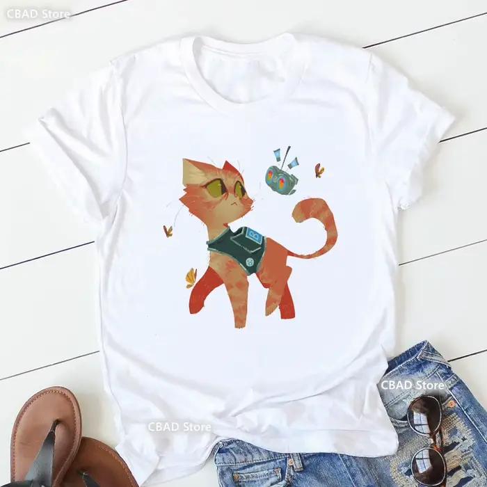 T-shirt imprimé graphique Stray Game pour femmes, vêtements pour femmes, t-shirt blanc drôle, chemis