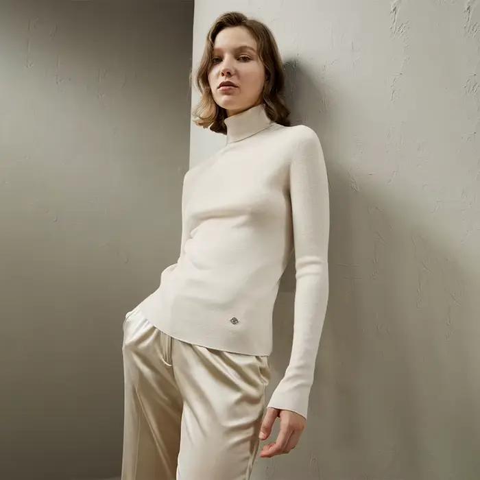 LILYSILK Pull à col roulé en mélange de soie et cachemire sans couture pour femme, polyvalent, léger