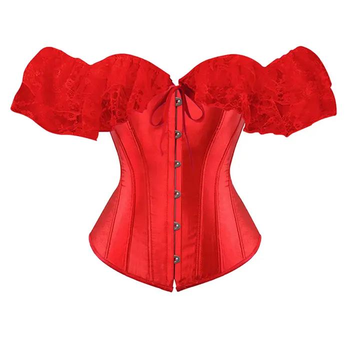 Vintage Bustier Top Femmes Floral Dentelle Victorien Overbust Désossé Top Corset Élégant Rose Noir S