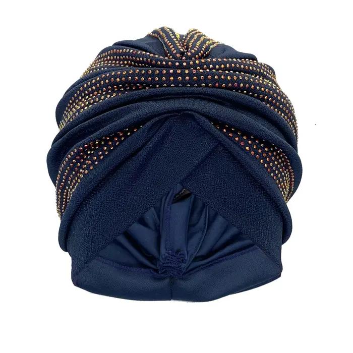 Brillant diamants Turban casquette pour femmes femme enveloppement tête Bonnet musulman foulard chap