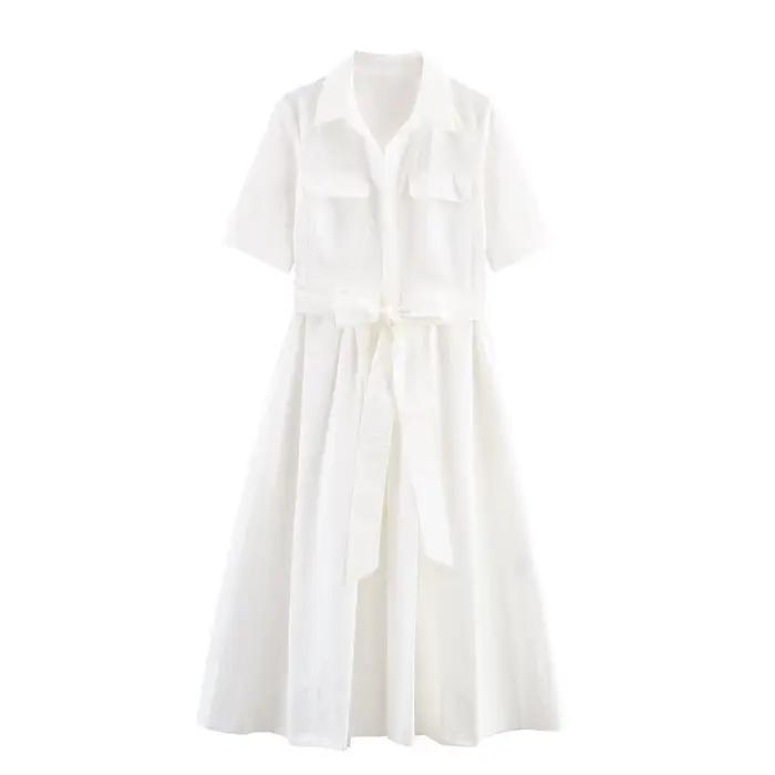 BSAY dame popeline blanche grande chemise robe ceinture vêtements pour femmes 2025 automne nouveau c