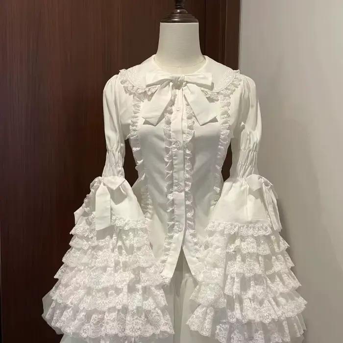 Chemise Lolita pour femmes, Camisas De Mujer, col Peter Pan, manches évasées, chemise douce, style j