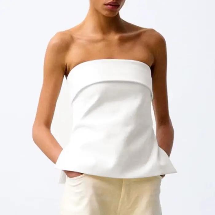 Haut tubulaire en coton et lin pour femmes, élégant, Sexy, dos nu, fermeture éclair, sans manches, h