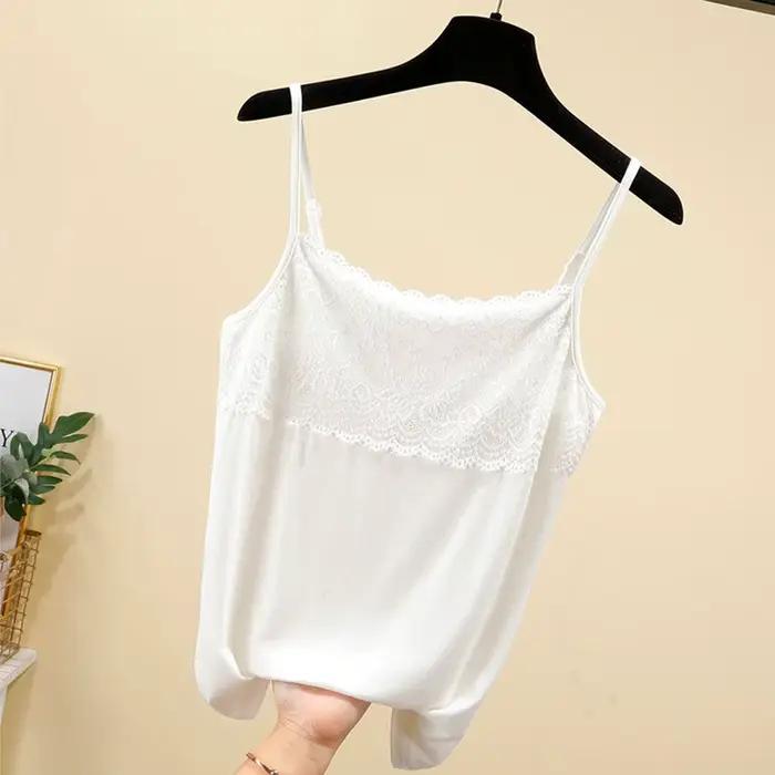 Dames plaine gilet haut dentelle garniture cou conception Cami à bretelles Camisole débardeur t-shir