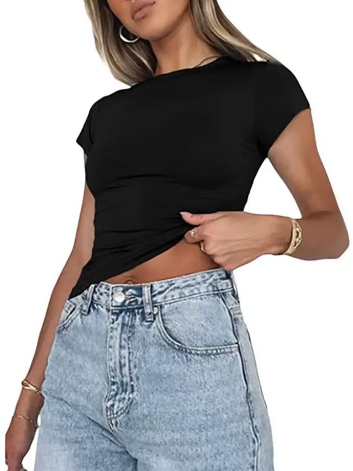 Y2k vêtements crop tops été 2024 Vintage Harajuku T-shirts couleur unie vêtements esthétiques femmes