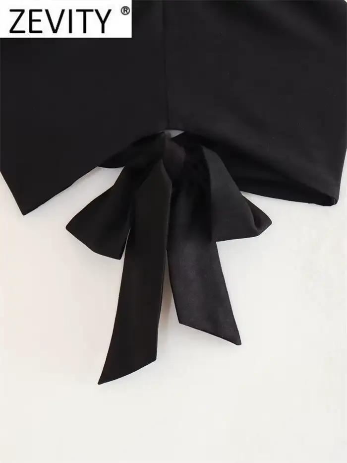 Zevity femmes Sexy sans manches dos nu nœud noué noir licou Blouse Femme sangle croisée chemise cour