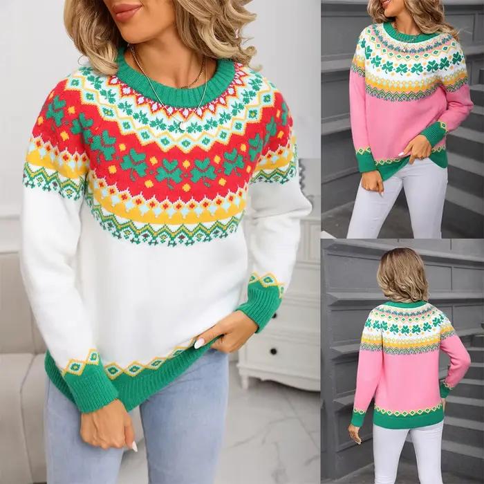 Pull rétro vert pour femmes, nouvelle collection automne et hiver 2021, mode de noël, Jacquard, pers