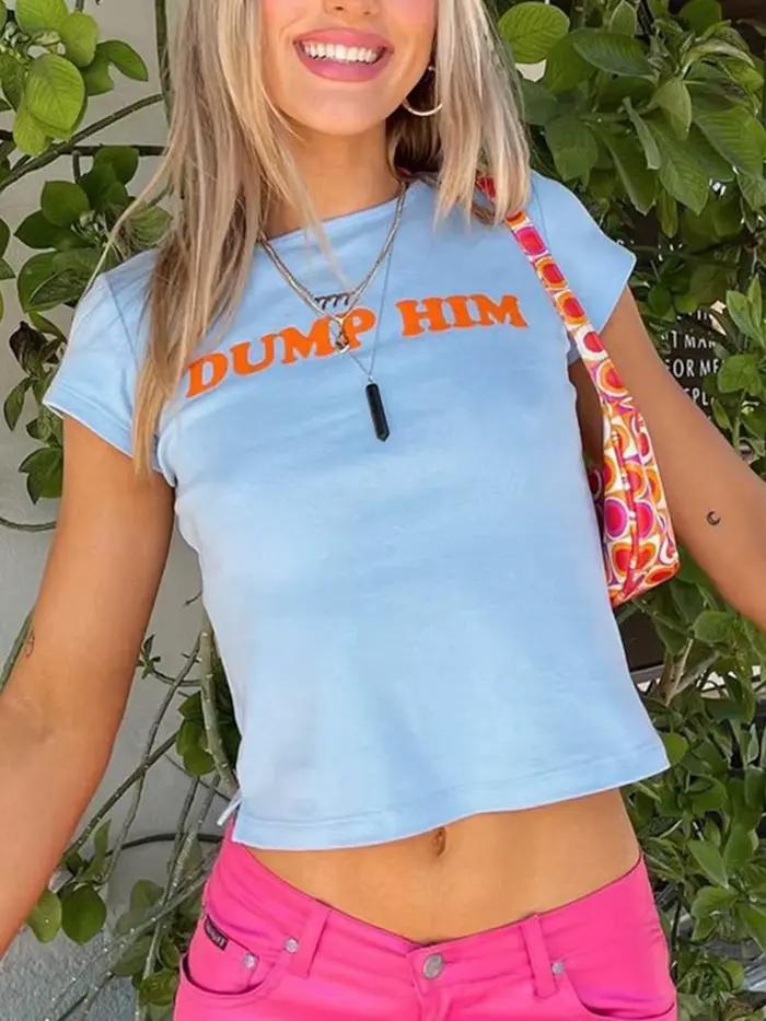 T-shirt à manches courtes et col rond pour femmes, Streetwear Y2K, Court, Mince, Esthétique des anné